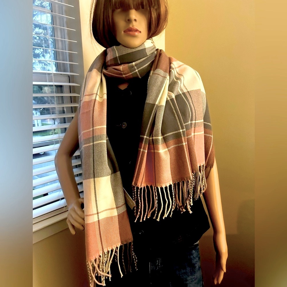 Glasgow Scarf in Pink & Gray Plaid by Louenhide